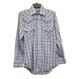 Tucson Mens Small PolyCotton Long Sleeve Plaid Pearl Snap Up Western Shirt